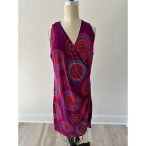 COLINE | Womens Faux Wrap Shift Dress Art to Wear NEW XL Sleeveless Boho Mandala